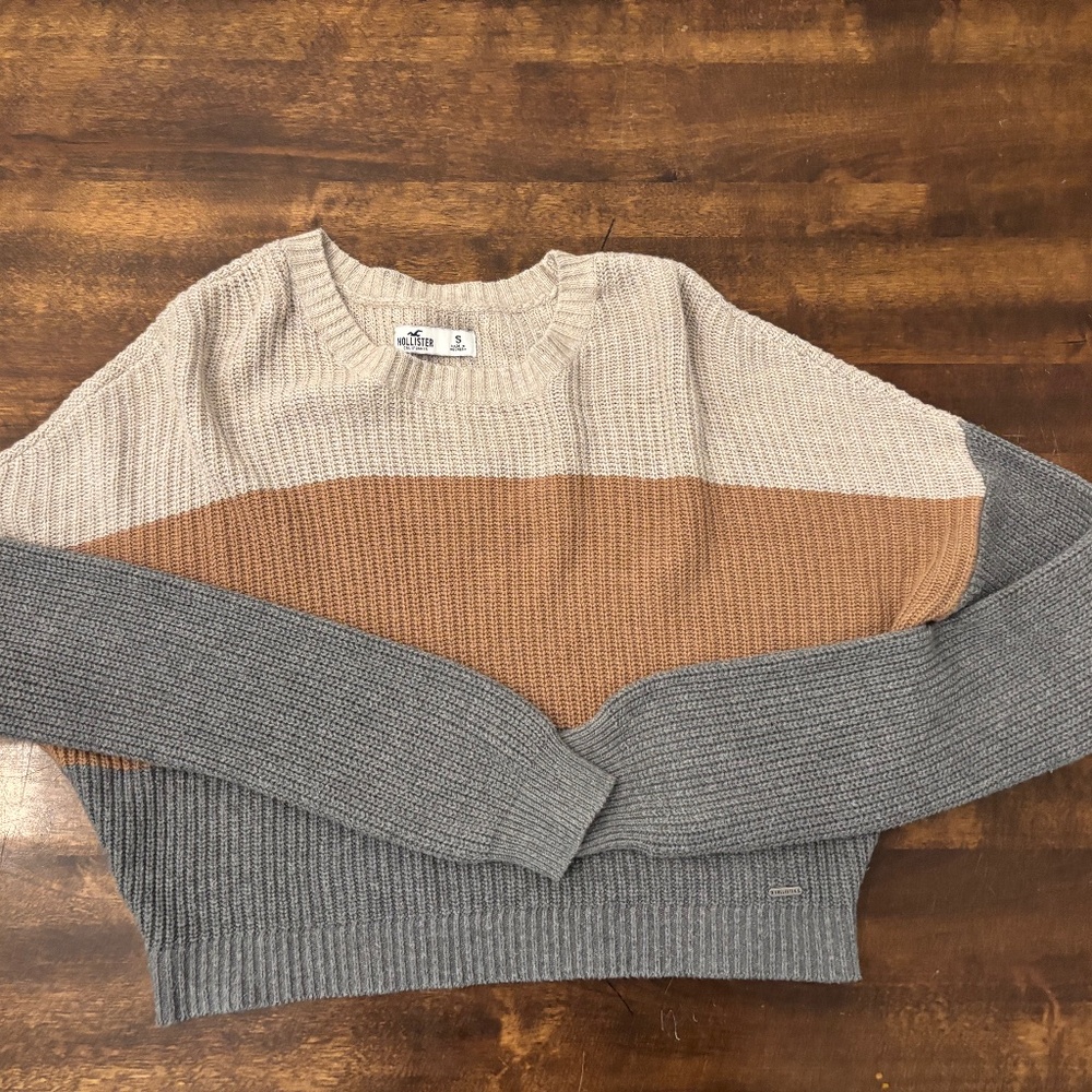 Hollister Crop Sweater,  Brown/Tan/Gray, Small